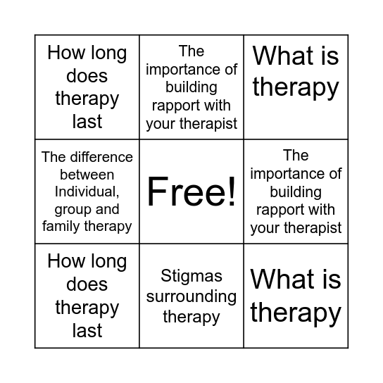 Mental Health Bingo Card