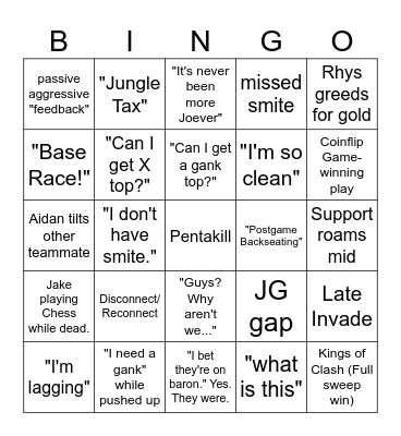 The Official "Kings of Clash" bingo sheet. Bingo Card
