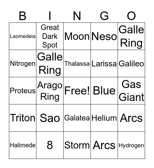 Neptune Bingo Card