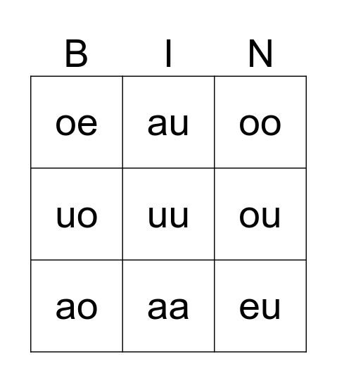 French bingo Card
