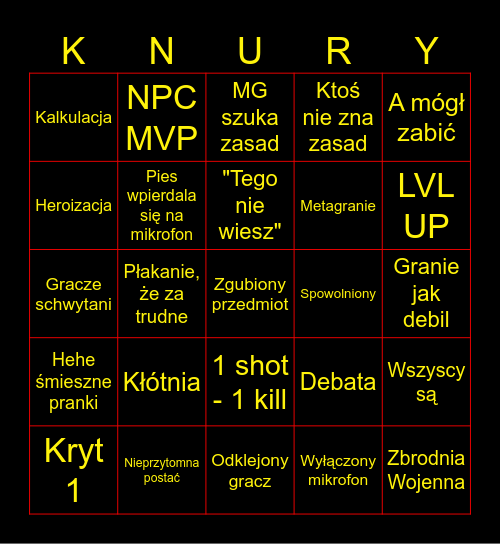 KNURY&SMOKI D&D Bingo Card