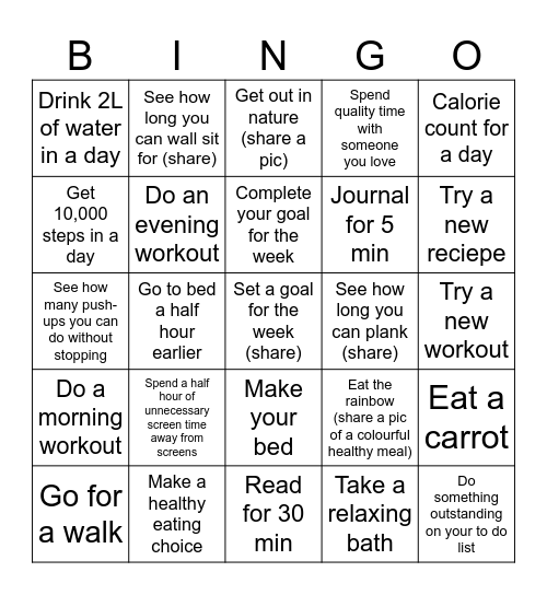 Healthy Lifestyle Bingo Oct 15 Bingo Card