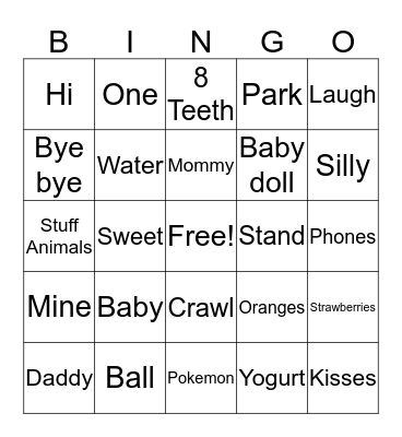 Aurora's 1st BDay Bingo Card