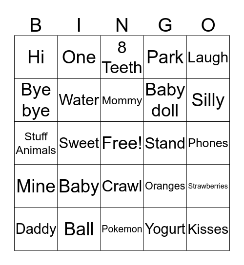 Aurora's 1st BDay Bingo Card