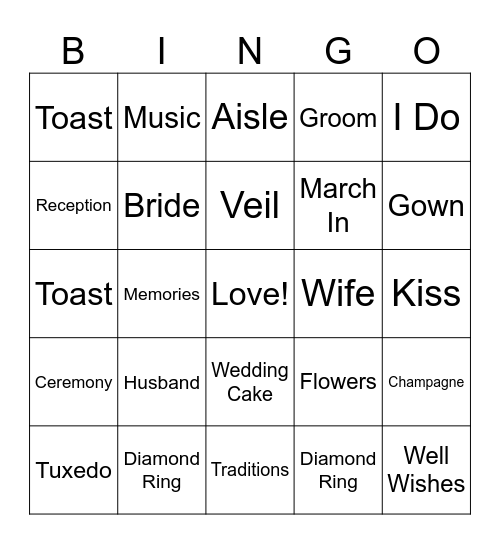 Wedding Bingo Card