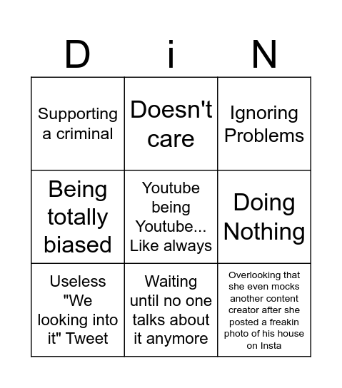 Youtube still hasn't DeplatformSssniperwolf Bingo Card