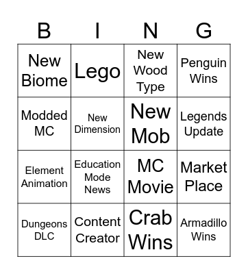 Minecraft Live 2023 Bingo Card