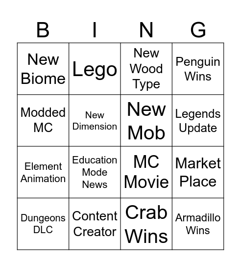 Minecraft Live 2023 Bingo Card