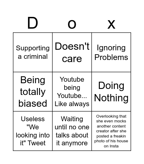 Youtube still hasn't DeplatformSssniperwolf Bingo Card
