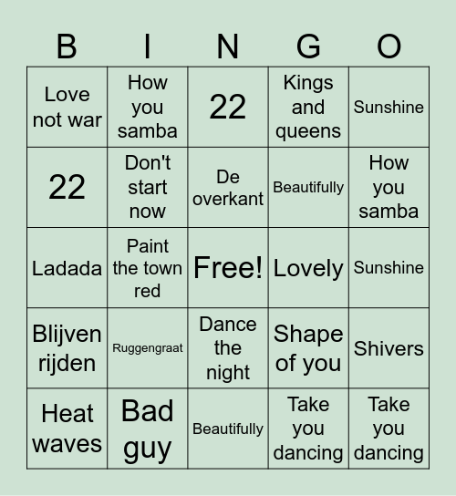 Roos' Muziekbingo Card