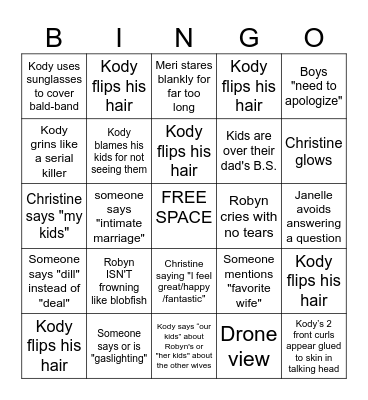 Sister Wives Bingo Card