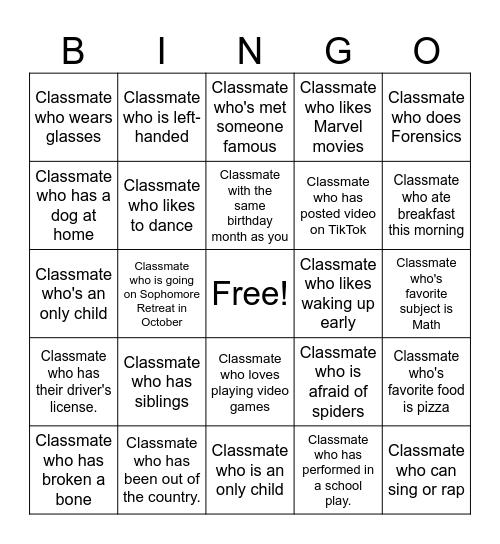 Human Bingo Card