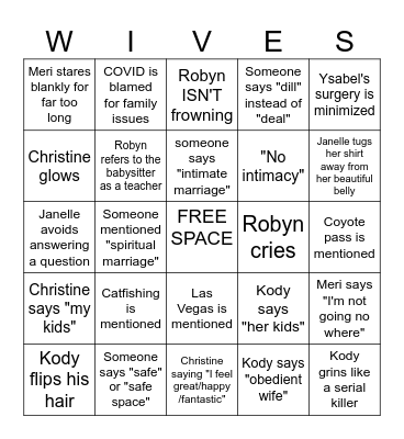 Sister Wives Bingo Card
