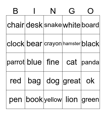 smart English Bingo Card