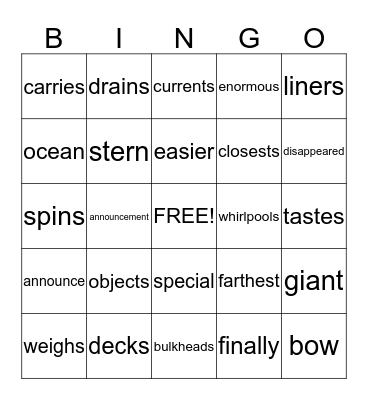 Vocab Bingo Card