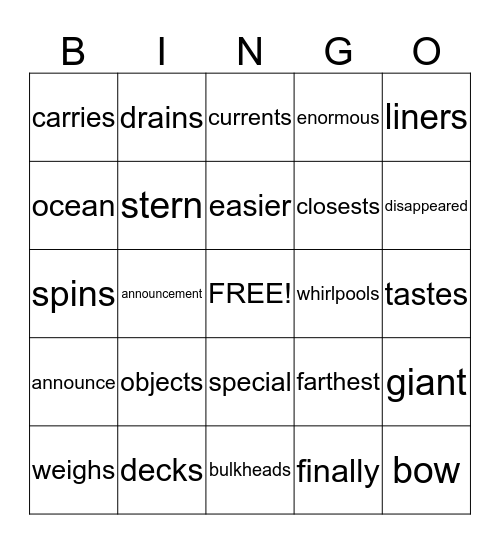 Vocab Bingo Card