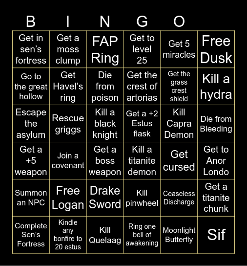 Dark souls bingo Card