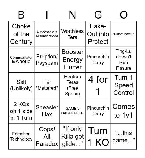 RDL Season 1 Finals Bingo Card