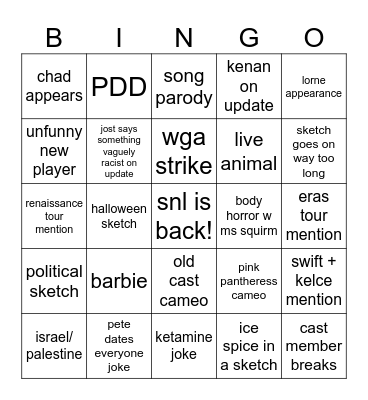 snl 49 premiere Bingo Card