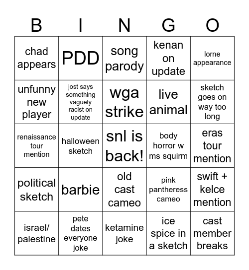 snl 49 premiere Bingo Card