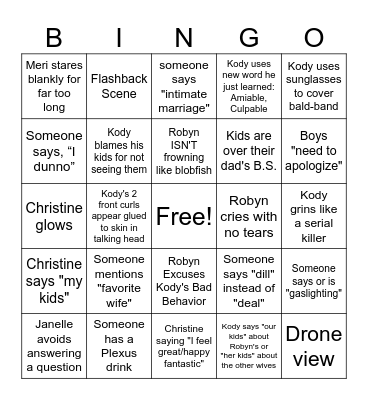 Sisterwives Season 18 Bingo Card