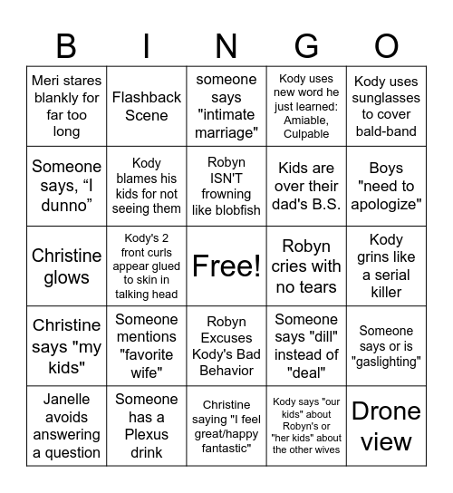 Sisterwives Season 18 Bingo Card