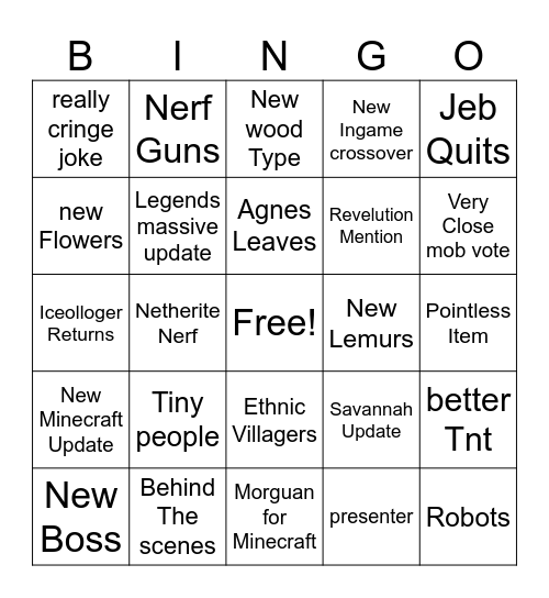 minceraft live Bingo Card