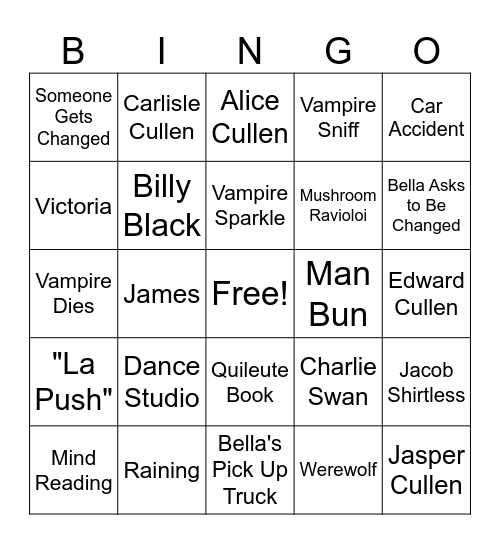 Twilight Bingo Card