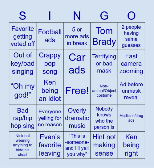 Masked Singo Bingo Card