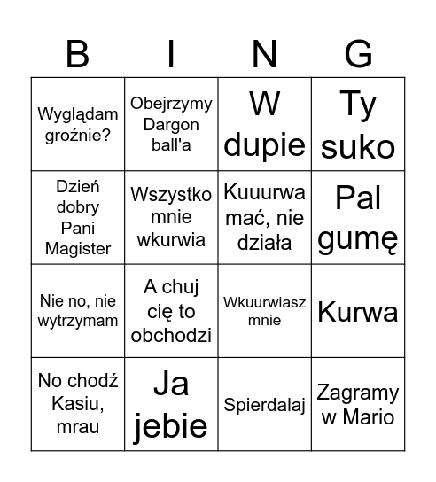 Piotr Bingo Card