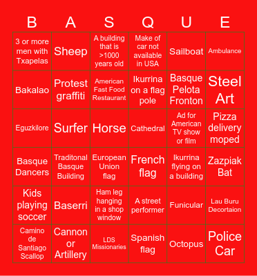 Euskal Herria Photo Bingo Card Bingo Card