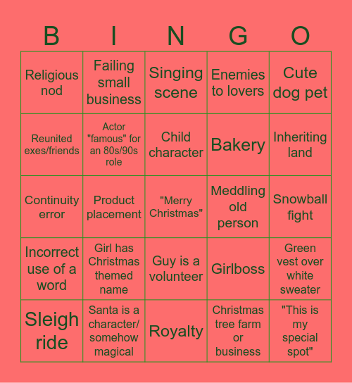 Hallmark Christmas Bingo Card