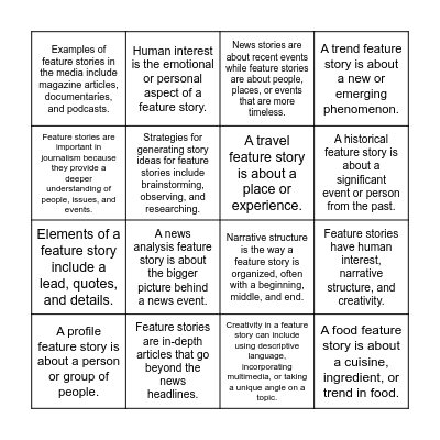 Feature Story Bingo Card