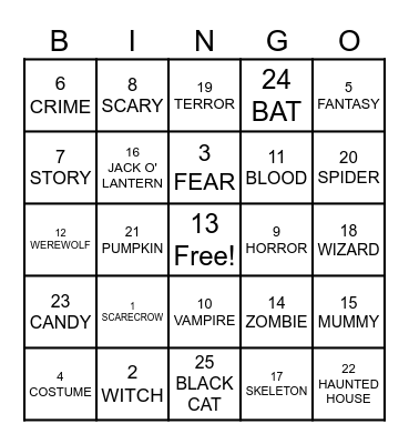 Halloween BINGO Card