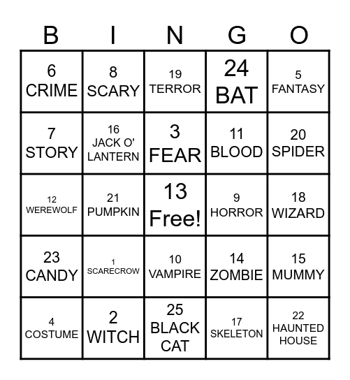 Halloween BINGO Card