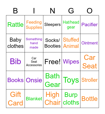 Baby Shower Gift Bingo Card