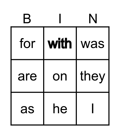 FRY 10-20 Bingo Card