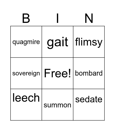 Vocabulary 10/9/23 Bingo Card