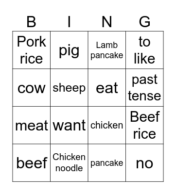 Food Bingo Card