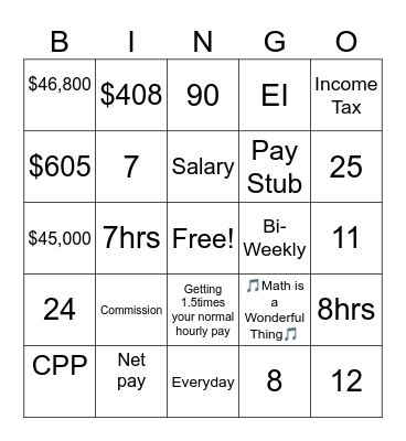 Math Bingo Card
