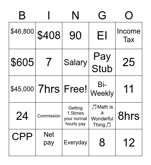 Math Bingo Card