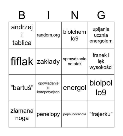 kamil braksator bingo Card