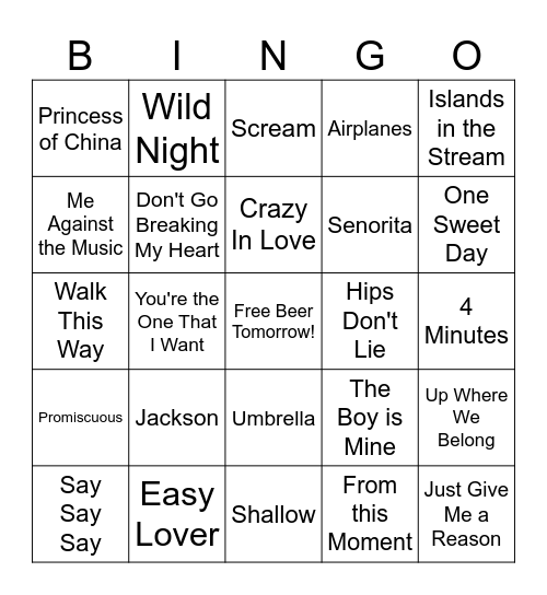 Duets Bingo Card