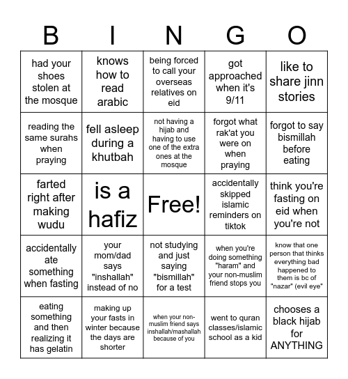 Muslim Bingo Card