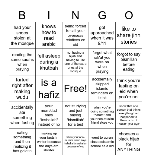 Muslim Bingo Card