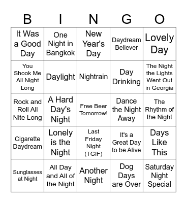 Day & Night Bingo Card