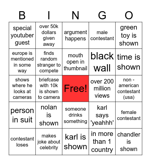 mr beast bingo Card