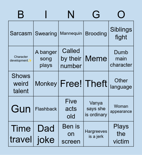 Umbrella Academy Bingo Card