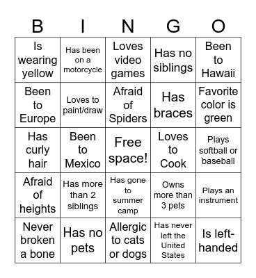 Meet and Greet Bingo Card