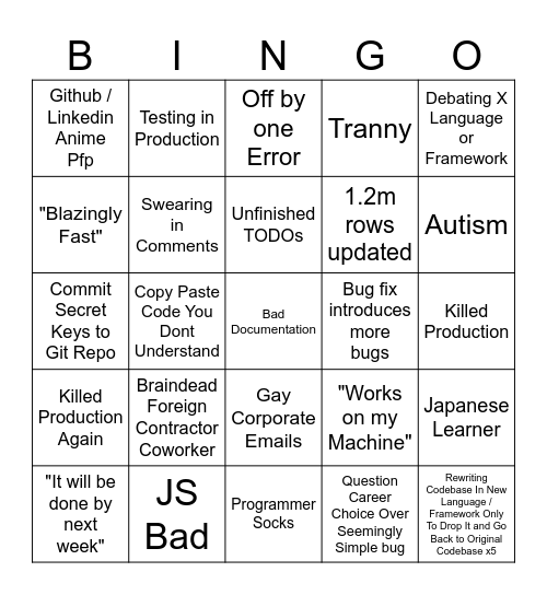 Socks Bingo Card